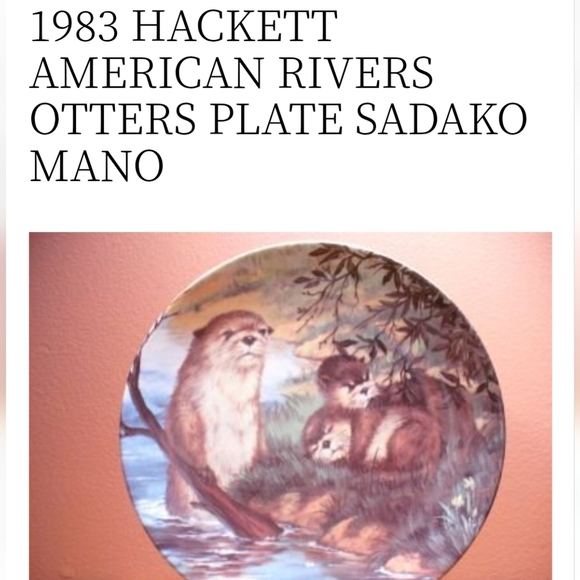Vintage porcelain River Otters plate by Sadako Mano, Hackett American - Picture 2 of 7